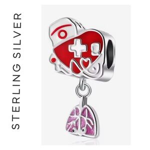 🌟 S925 Sterling Silver Red Heartbeat Medical Charm
